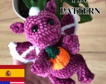 Patrón en PDF Dragón Rocky con Calabaza Juguete Amigurumi de Halloween – Decoración Otoñal – Tutorial Paso a Paso de Ganchillo