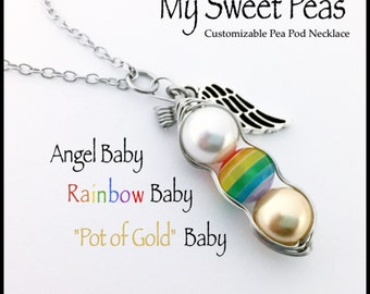 An Angel, A Rainbow and a Pot of Gold  Sweet Pea Pod...Baby after Miscarriage / Infant Loss NECKLACE..Remember and Honor all your Sweet Peas