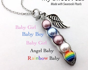 You CUSTOMIZE! RAINBOW Baby Sweet Pea...(4, 5, 6, or 7 Sweet Peas) Baby after Miscarriage / Infant Loss NECKLACE