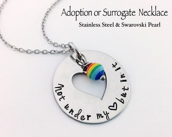 Adoption or Surrogate NECKLACE... Hand Stamped Stainless Steel and Swarovski Birthstone Pearl