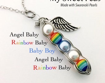 RAINBOW Baby Sweet Pea...(4, 5, 6, or 7 Sweet Peas) Baby after Miscarriage / Infant Loss NECKLACE....You Customize the Colors