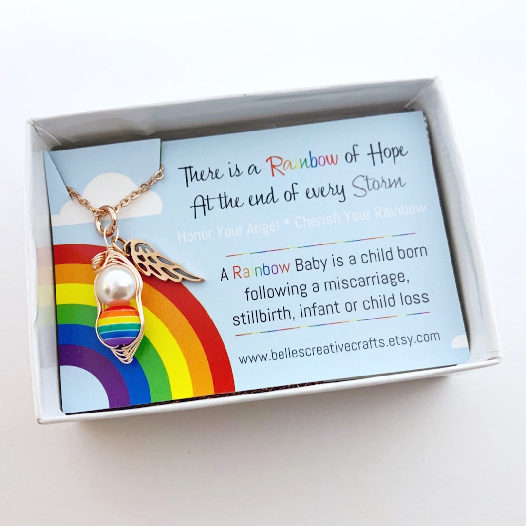 RAINBOW Baby Sweet Pea Rose Gold Colored Baby After Miscarriage / Infant  Loss NECKLACE Remember and Honor Your Angel and Rainbow Babes 