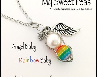 An Angel, A Rainbow and a Pot of Gold  Sweet Pea Pod...Baby after Miscarriage / Infant Loss NECKLACE..Remember and Honor all your Sweet Peas