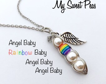 RAINBOW Baby Sweet Pea...(4, 5 or 6 Sweet Peas) Baby after Miscarriage / Infant Loss NECKLACE....Remember and Honor your Angels and Rainbow