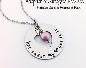 Adoption or Surrogate NECKLACE... Hand Stamped Stainless Steel and Swarovski Birthstone Pearl