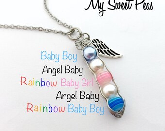 NEW ~{*}~ Striped RAINBOW Baby Sweet Pea Pod...(4, 5, 6 or 7 Sweet Peas) Baby after Miscarriage / Infant Loss NECKLACE...