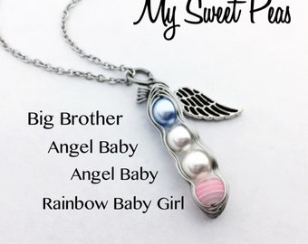 NEW ~{*}~ Striped RAINBOW Baby Sweet Pea Pod...(4, 5, 6 or 7 Sweet Peas) Baby after Miscarriage / Infant Loss NECKLACE...