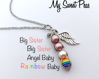 RAINBOW Baby Sweet Pea...(4, 5, 6, or 7 Sweet Peas) Baby after Miscarriage / Infant Loss NECKLACE....You Customize the Colors