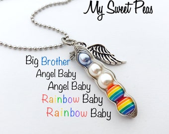 Customize! - RAINBOW Baby Sweet Pea...(4, 5, 6, or 7 Sweet Peas) Baby after Miscarriage / Infant Loss NECKLACE....You Customize the Colors