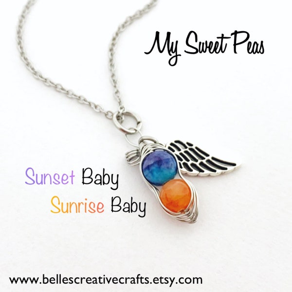 Sunset Baby * Sunrise Baby - One in Heaven & One in My Arms... Miscarriage / Infant Loss NECKLACE - Remember and Honor your Sweet Peas TWINS