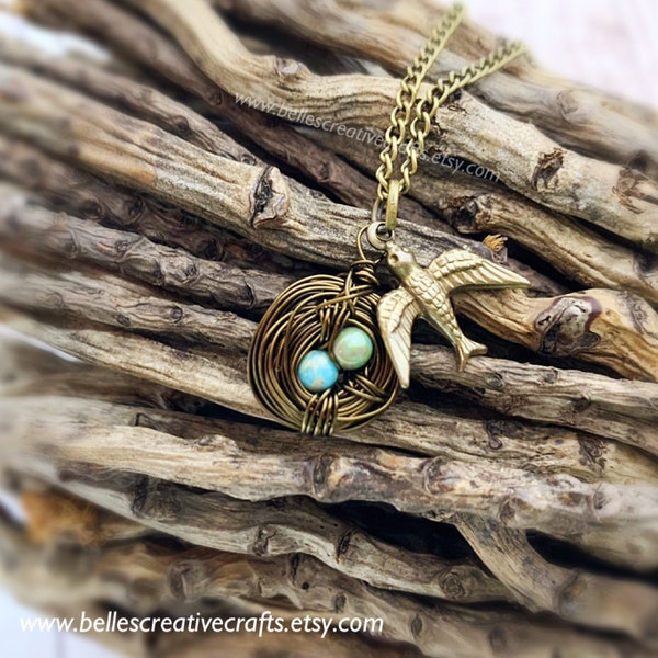 PERSONALIZE! Bird Nest Mother's Necklace! Customized gift. Bird Nest with “Eggs” and a Mama or Grandma Bird