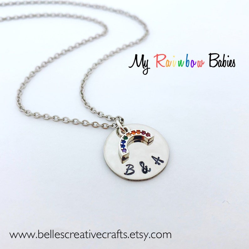 RAINBOW Babies Necklace Personalized Stainless Steel Circle Etsy
