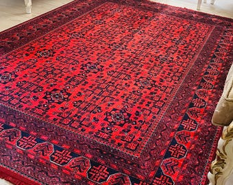Red Chenille Area Rug: Vintage Style Persian Rug, Custom Size