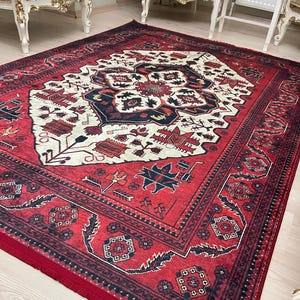 Red Oriental Chenille Area Rug: Vintage Style Boho Decor