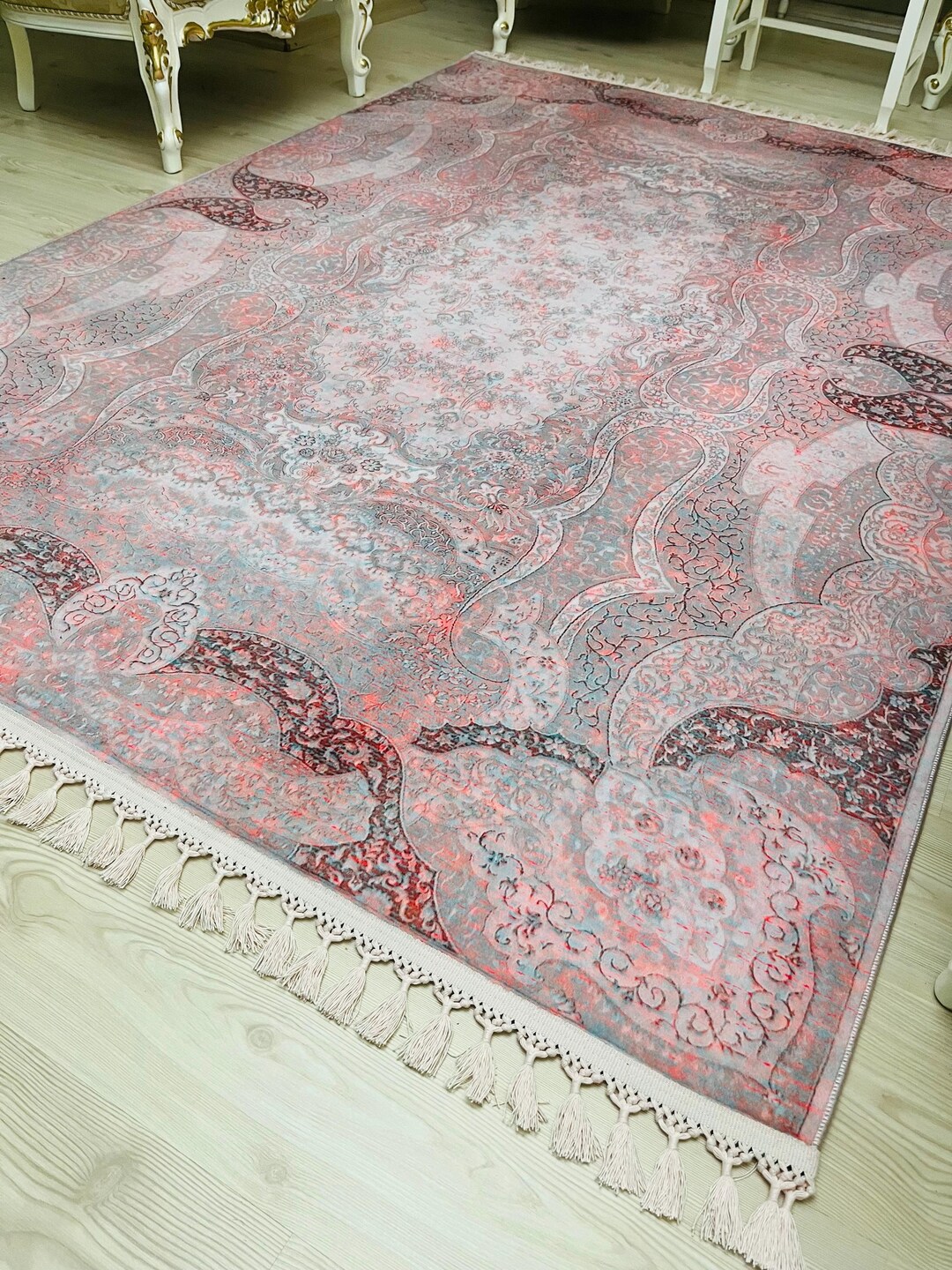 Pink Shabby Chic Area Rug: Vintage Style Oriental Chenille - Etsy