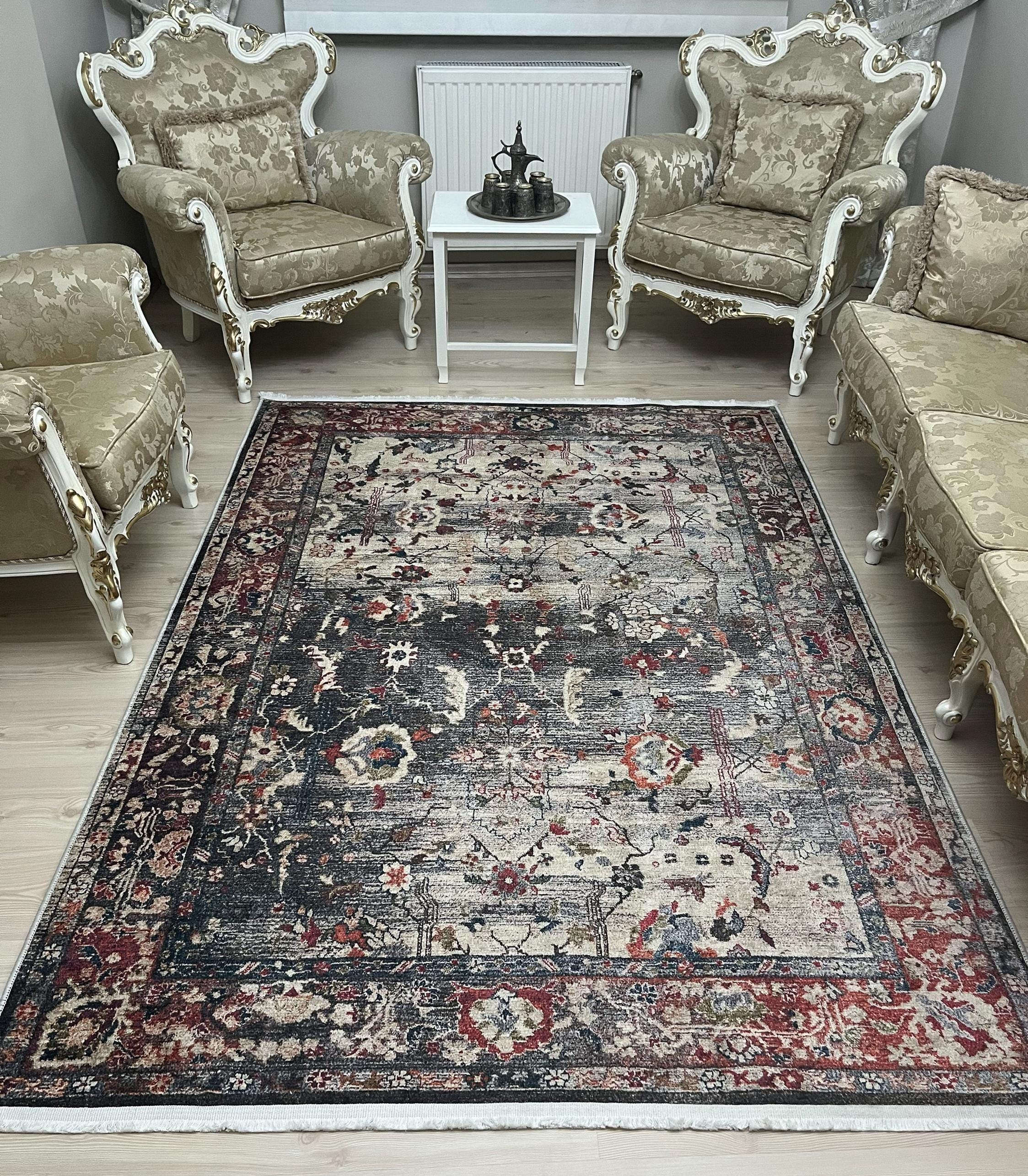 Red Beige Oriental Rug: Vintage Distressed Persian Style Carpet, Custom ...