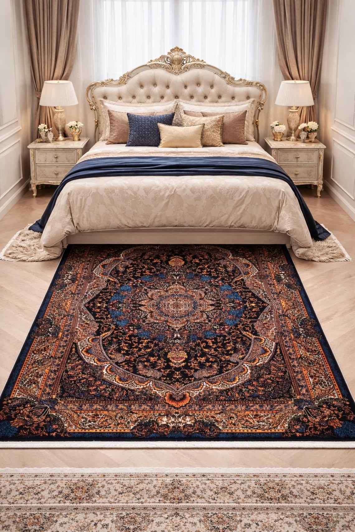 Black Navy Copper Vintage Style Area Rug: Persian Style Tapis Salon ...