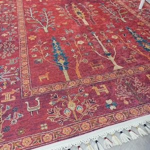 Vintage Style Red Chenille Rug: Digital Print Boho Area Rug
