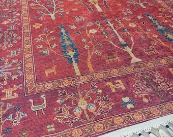 Vintage Style Red Chenille Rug: Digital Print Boho Area Rug