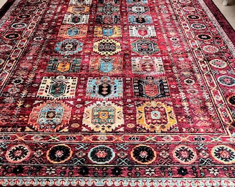 Burgundy Persian Area Rug: Vintage Style Tribal Pattern Living Room Rug