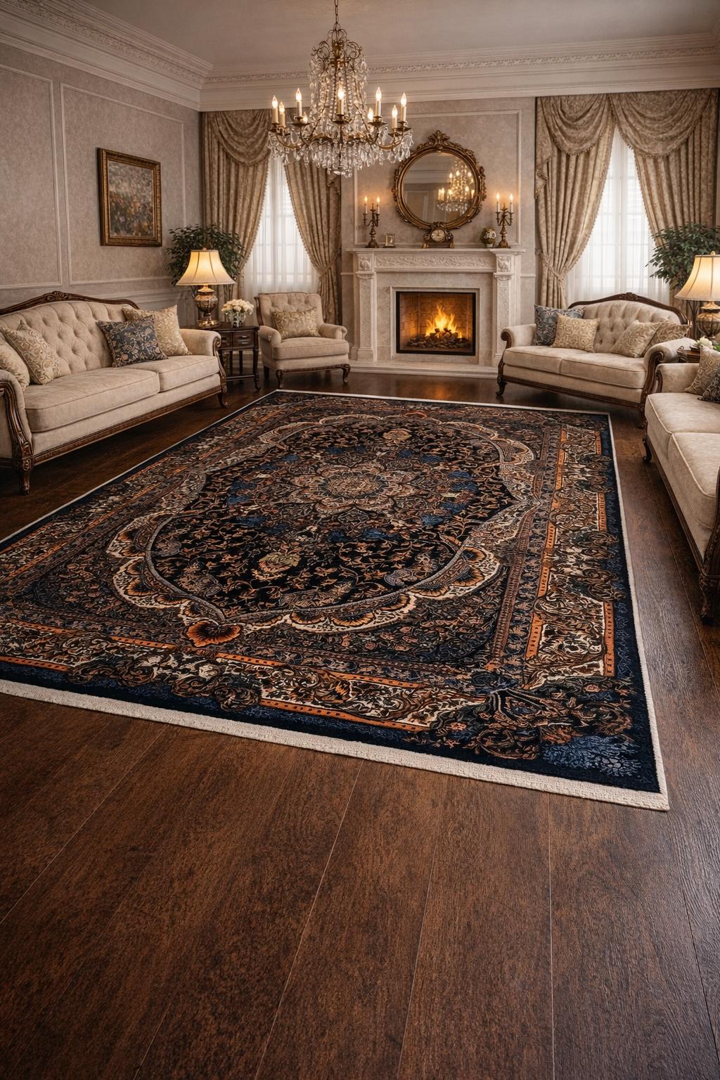 Black Navy Copper Vintage Style Area Rug: Persian Style Tapis Salon ...