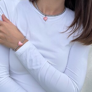 Hematite Jewelry Set with Ceramic Hearts | Choker and Bracelet Set | Handmade Jewelry