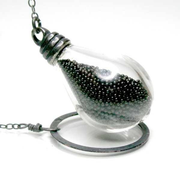 Metallic black micro beads light bulb sterling silver sterling silver necklace