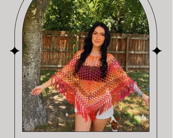 HÄKELANLEITUNG PONCHO HÄKELANLEITUNG digitaler download Sommer Schal Poncho Strand Vertuschen Quasten. Hippie. Boho