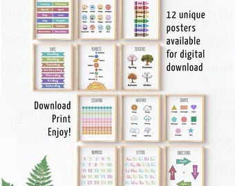 12 Educational Posters - Nursery, Classroom, Playroom Decor (Digital Download)