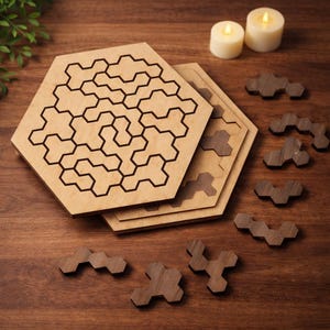 Honingraatpuzzelbordspel - zeshoek logisch hersenspel - lasergesneden bestanden SVG DXF