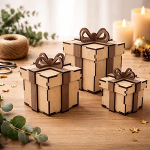 Paquete de cajas de regalo: cajas de regalo cortadas con láser para bricolaje, embalaje y decoración del hogar.