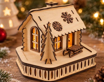 Christmas House SVG, Laser Cut Christmas Decor, Wooden House Template, Holiday Laser Cut File, 3mm Plywood Digital Download