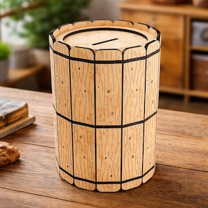 Hucha de barril – Hucha de madera cortada a láser, ahorra monedas, archivos digitales