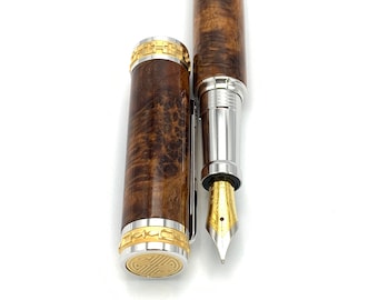 Handmade Pen - Teak Burl Fountain Pen - Retirement Gift - 5th Anniversary Gift * Gift for Pen Collector * Birthday Present