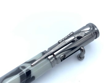 Handmade Pen - Bolt Action Black White and Gray Camouflage Ballpoint Pen - Bullet Pen - Military Pen - Unique Gift * Made in USA