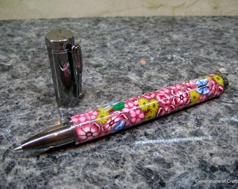 Hand Crafted Pen - Polymer Clay in Black Titanium Rollerball - Magnetic Cap Gift - Birthday Gift - Gift for Mom  *