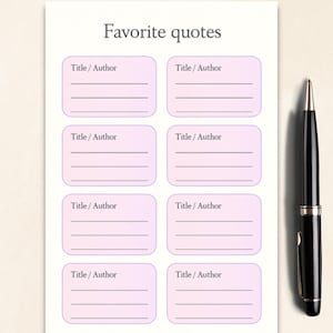 Favorite Book Quotes Printable | Reading Journal Insert | Minimalist Quote Tracker | Bookish Gift | Instant Download PDF