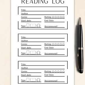 Registro de lectura imprimible en PDF: registro minimalista para diario o agenda (tamaño carta, tamaño A4 y A5), hoja de repaso de libros y pegatinas de lectura.