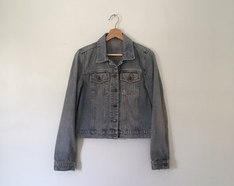 Vintage Denim Jacket Distressed Small Patched 1970s Worn Light Blue Ralph Lauren S M Hippie Jean Jacket