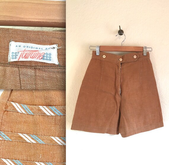 1940s High Waisted Brown Shorts by Touraine Cotton