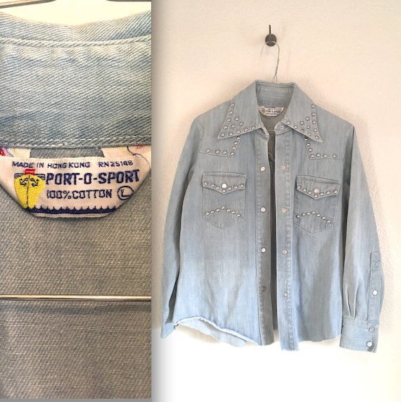 1970s Denim Jacket Shirt Port-O-Sport Studded Ronc