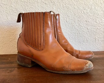 Brown Western Boots Orange Leather Destroyer Cuban Heel Cowboy Boots Dingo 8 9 Womens 6 Mens