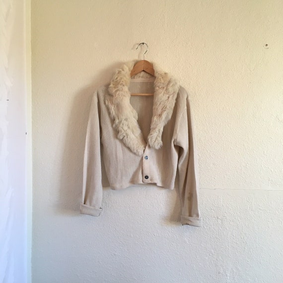 Vintage Fur Collar Sweater 1950s White 