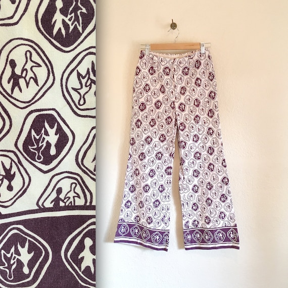 1970s Patterned Flare Pants 1960s Purple Bell Bott