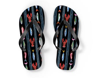 Copy of Colorful Lobster and Fish Pattern Flip Flops | Tropical Beach Sandals