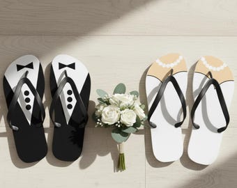 Wedding flip flops bride  groom sandal beach wedding day shoe wedding reception  bachelorette party gift honeymoon bride and groom gift idea