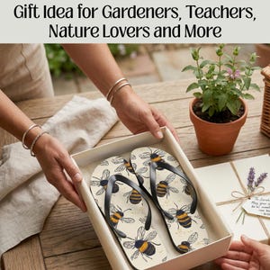 Chanclas con estampado de abejas para mujer, regalo de verano para amantes de la naturaleza y jardineros. Sandalias de verano con bonito estampado de abejas. Zapatos de playa.