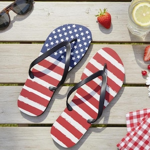 Klapki z amerykańską flagą, sandały USA dla kobiet, czerwone, białe, niebieskie, patriotyczne buty plażowe, klapki w gwiazdy i paski, odzież dumy USA