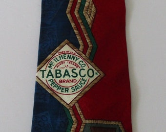 Vintage Tabasco Aztec Art Men's Necktie, Neck Tie, Silk Necktie, Pepper Sauce Necktie, Novelty Necktie, Fathers Day Gift, Hot Sauce Lover