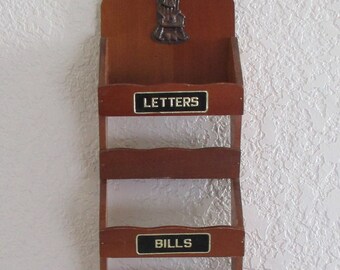 Vintage Wood Letters, Bills, Misc Organizer, Wall Hanging, Key Holder, Mail Organizer, Mail Wall Pockets, Office Organizer, Mail Storage